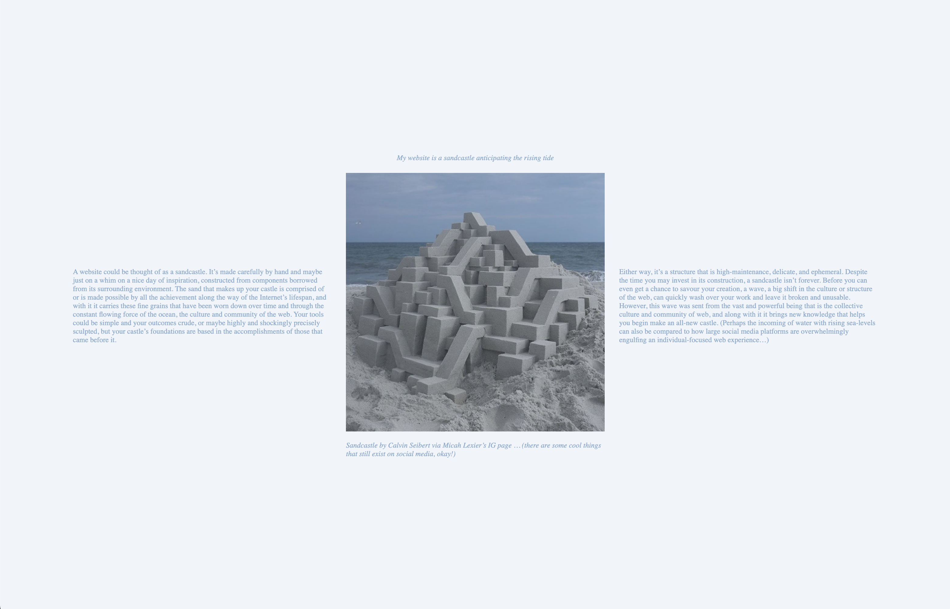 My website is a sandcastle anticipating the rising tide